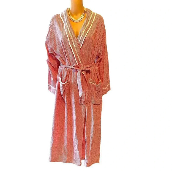 VTG Lang of SalzBurg Grannycore Cotton Nightgown Robe Women Size M-L Pocket - Picture 1 of 12
